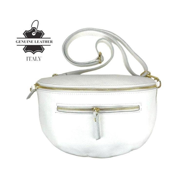 Italian Leather Waist Bag: Dark Silver