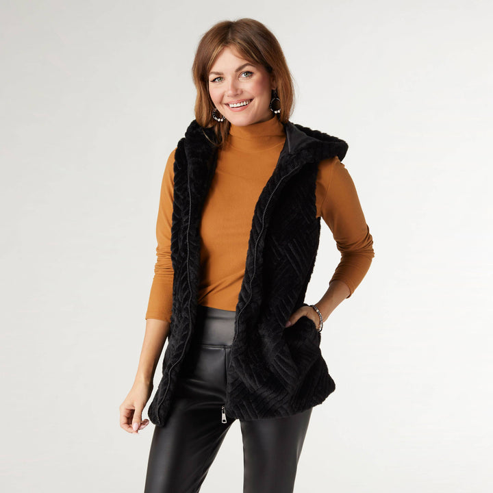 Faux Fur Hooded Vest: Off White / L/XL
