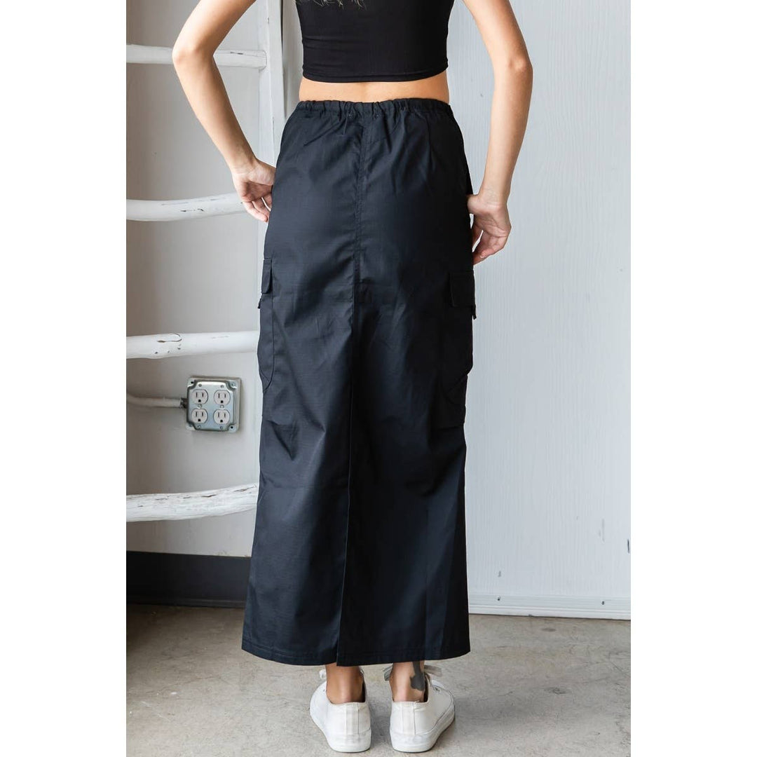 Parachute Cargo Long Skirt: Black / S