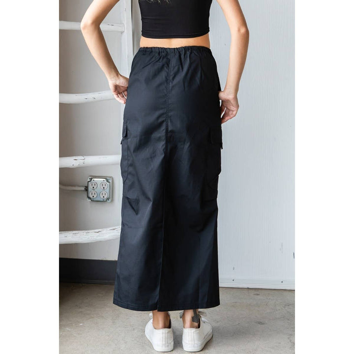 Parachute Cargo Long Skirt: Black / M