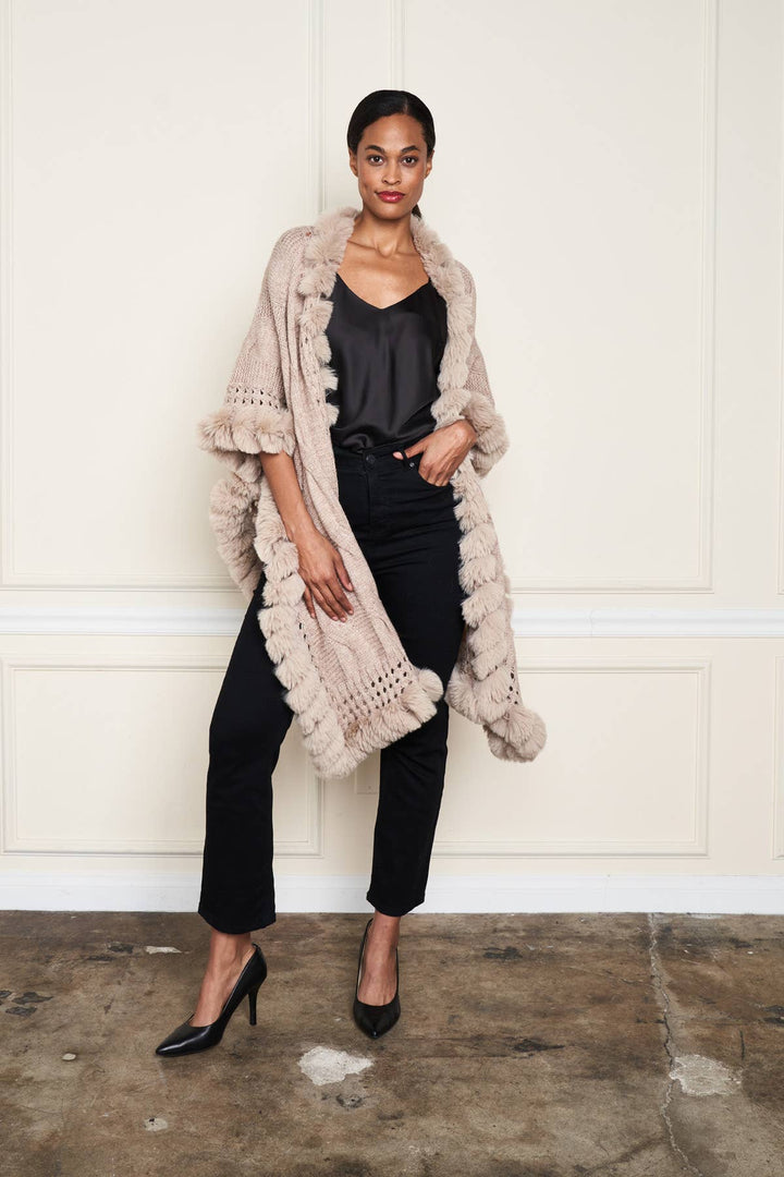 Faux Fur Trim Wrap: Black
