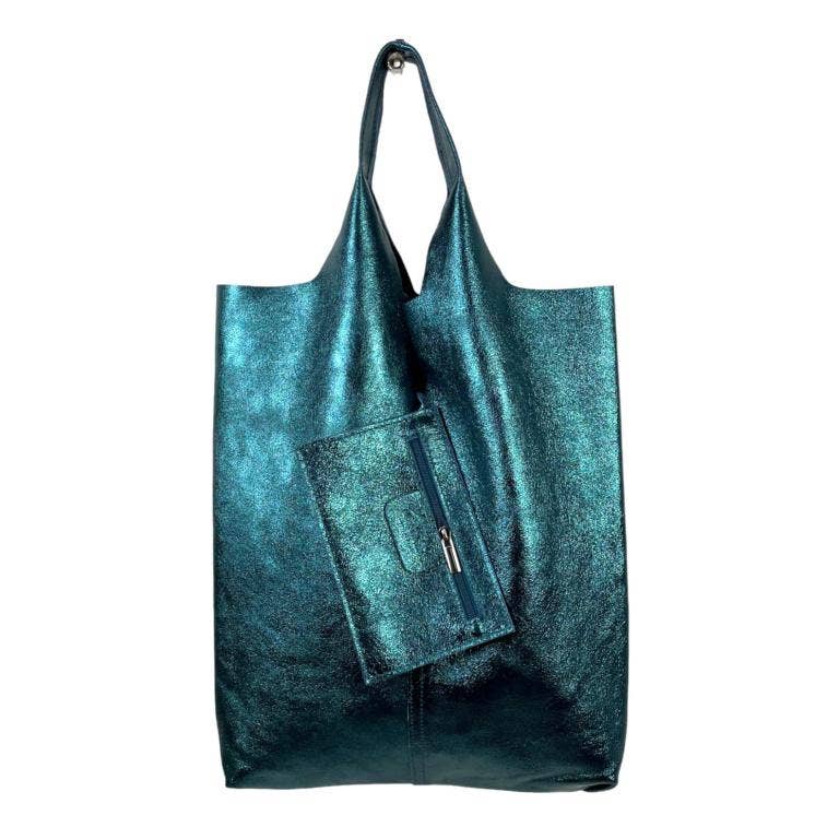 Women's Leather Square Bag: Silver