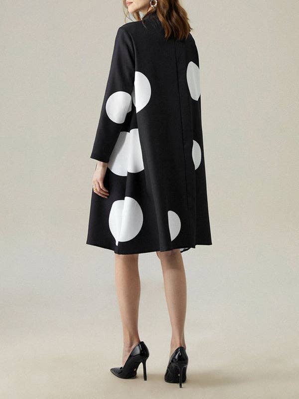 Asymmetric Polka-Dot Dress: BLACK / L