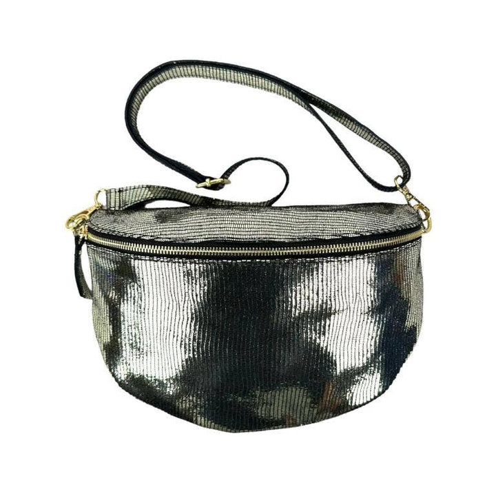 Italian Leather Waist Bag Large: Silver