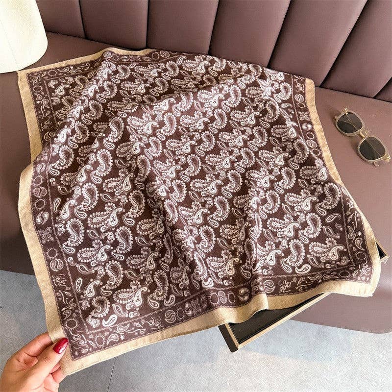 Sheer Trend - Fashion Print Square Scarf: Brown