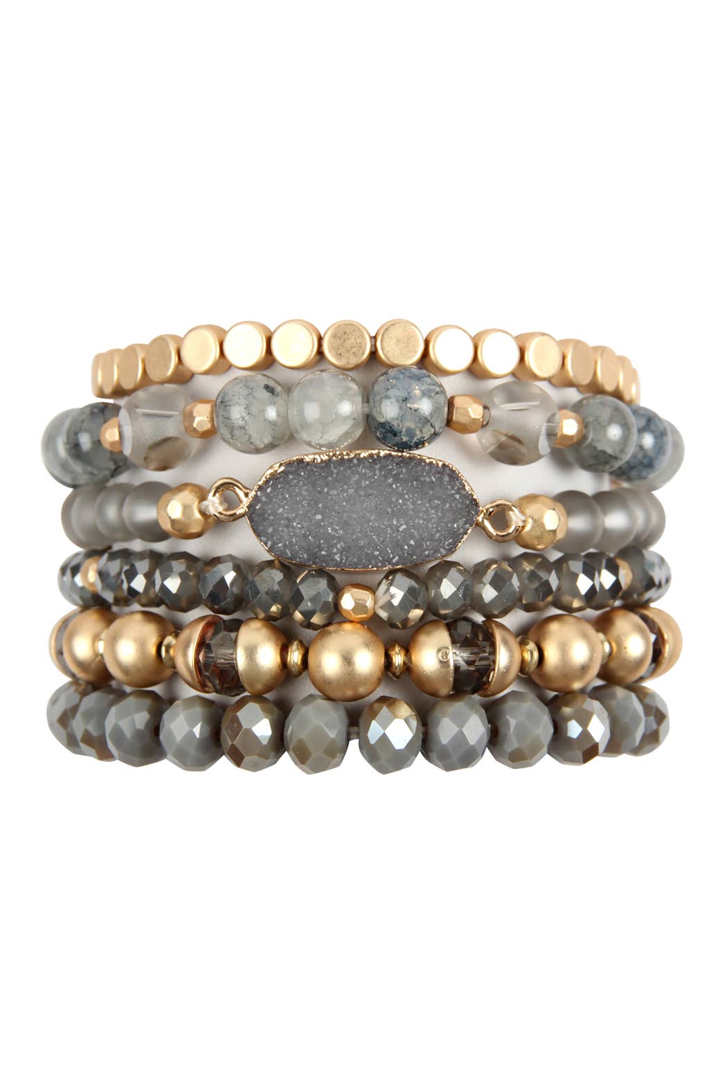 Druzy Stone Charm Bracelet Set: White