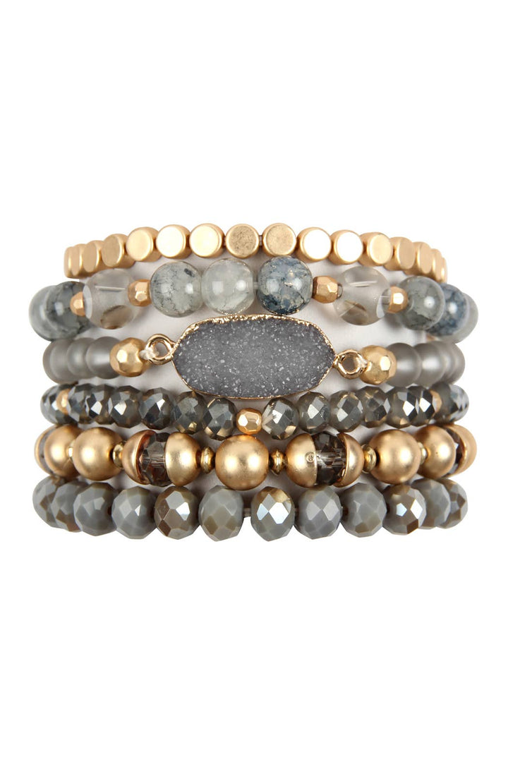 Druzy Stone Charm Bracelet Set: White
