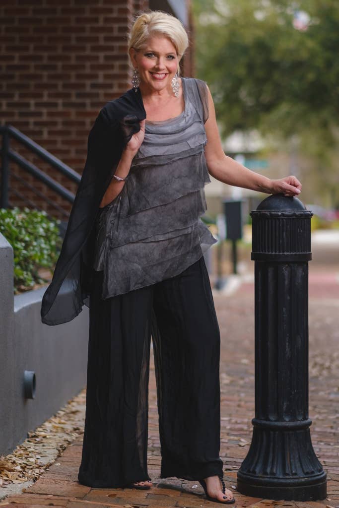 Foldover Waist Silk Pant (PL203):Navy
