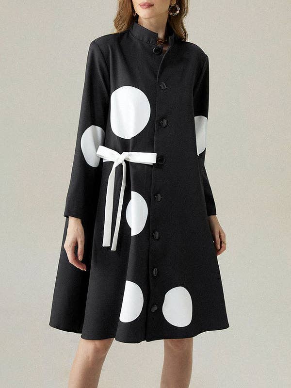 Asymmetric Polka-Dot Dress: BLACK / M