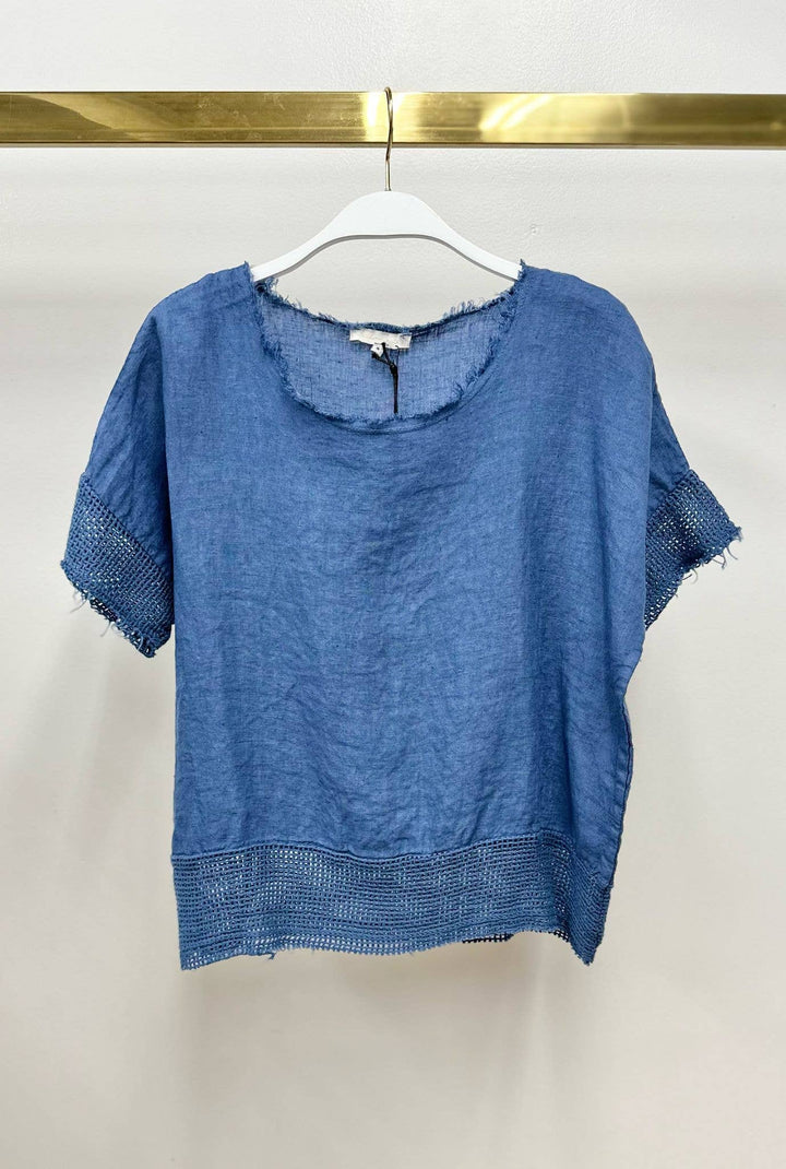 NECK LINEN TOP: White / M