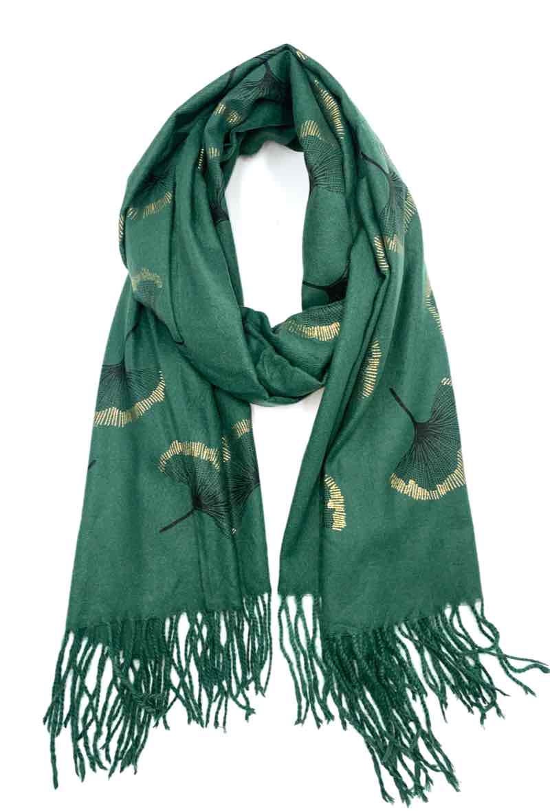 Gingko Leaf Pattern Soft Scarf: Ecru
