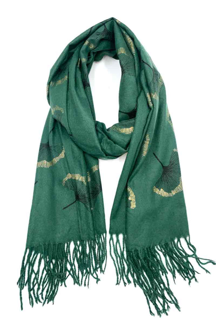Gingko Leaf Pattern Soft Scarf: White