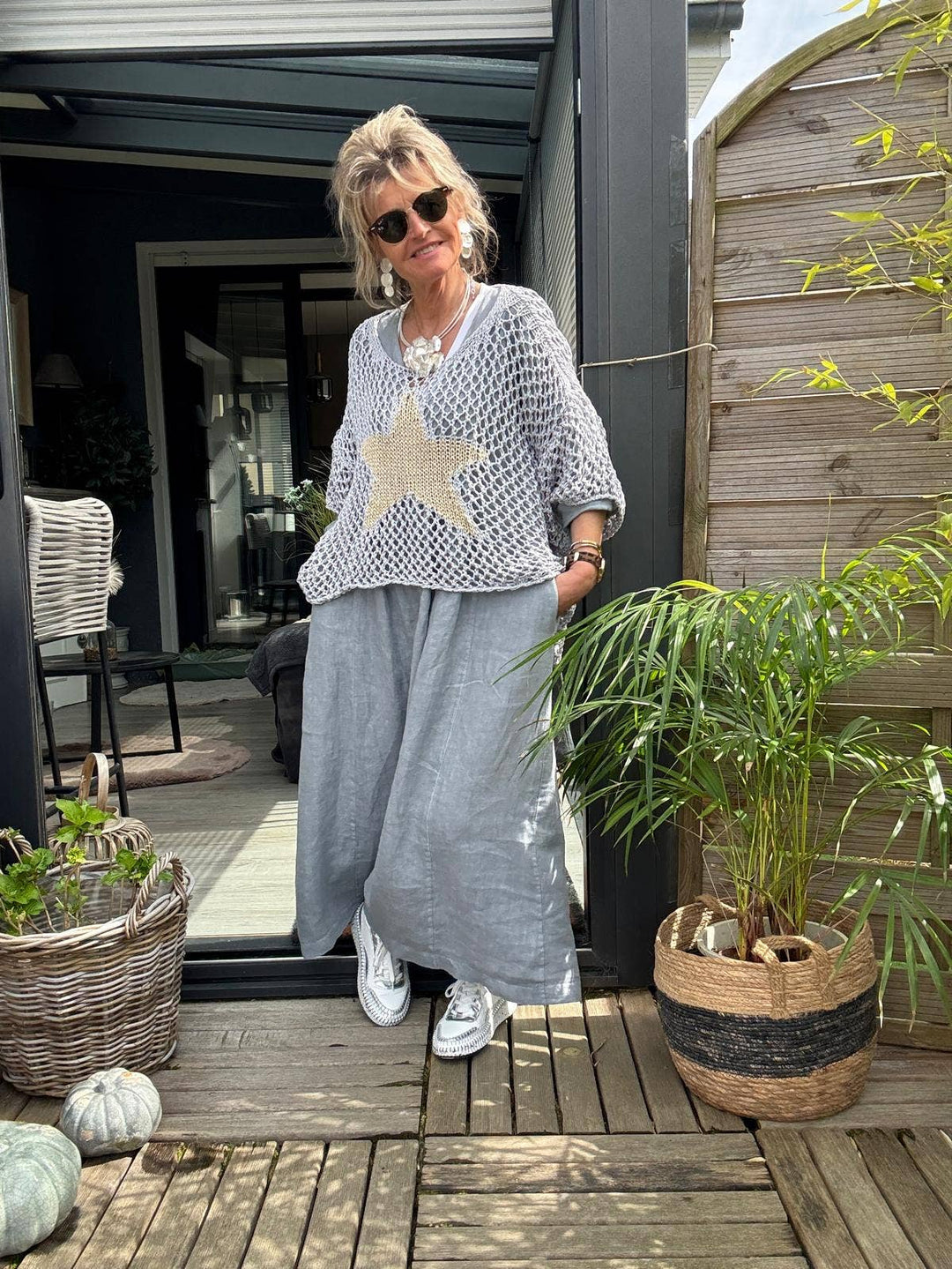 Cotton knit sweater star 100% cotton: Persimmon