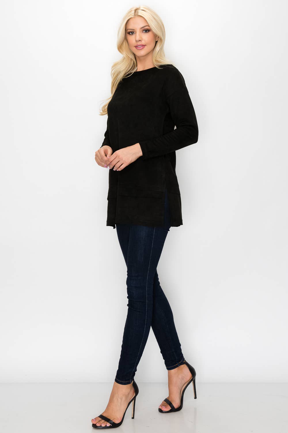 April Stretch Suede Tunic: BLACK / XL / 21136A