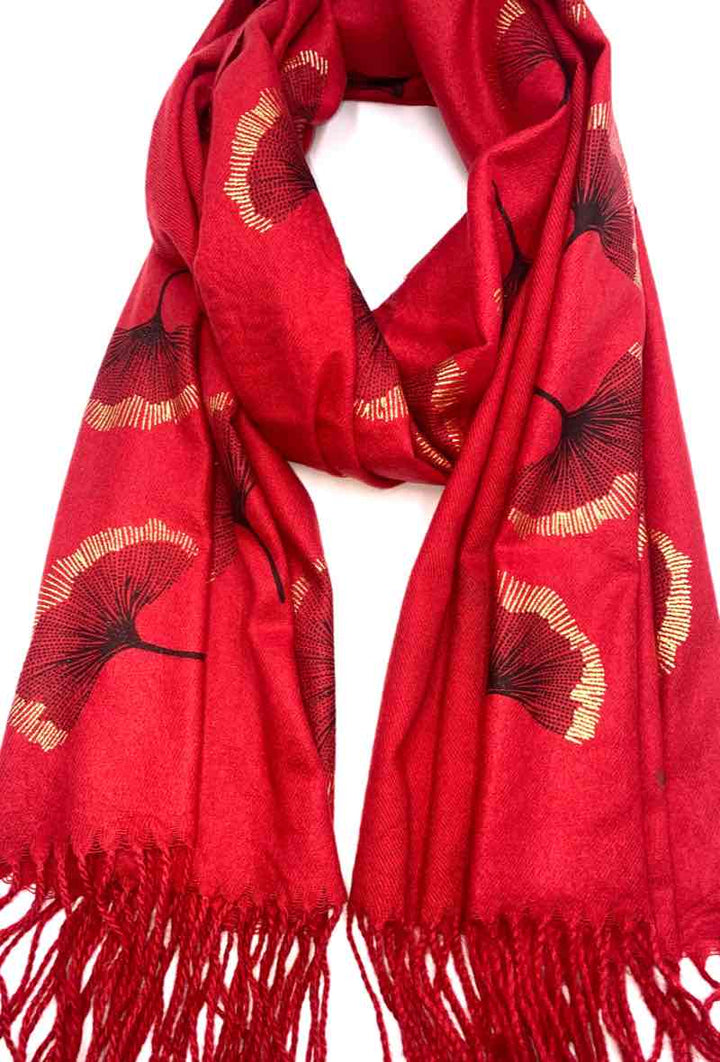 Gingko Leaf Pattern Soft Scarf: Ruddy