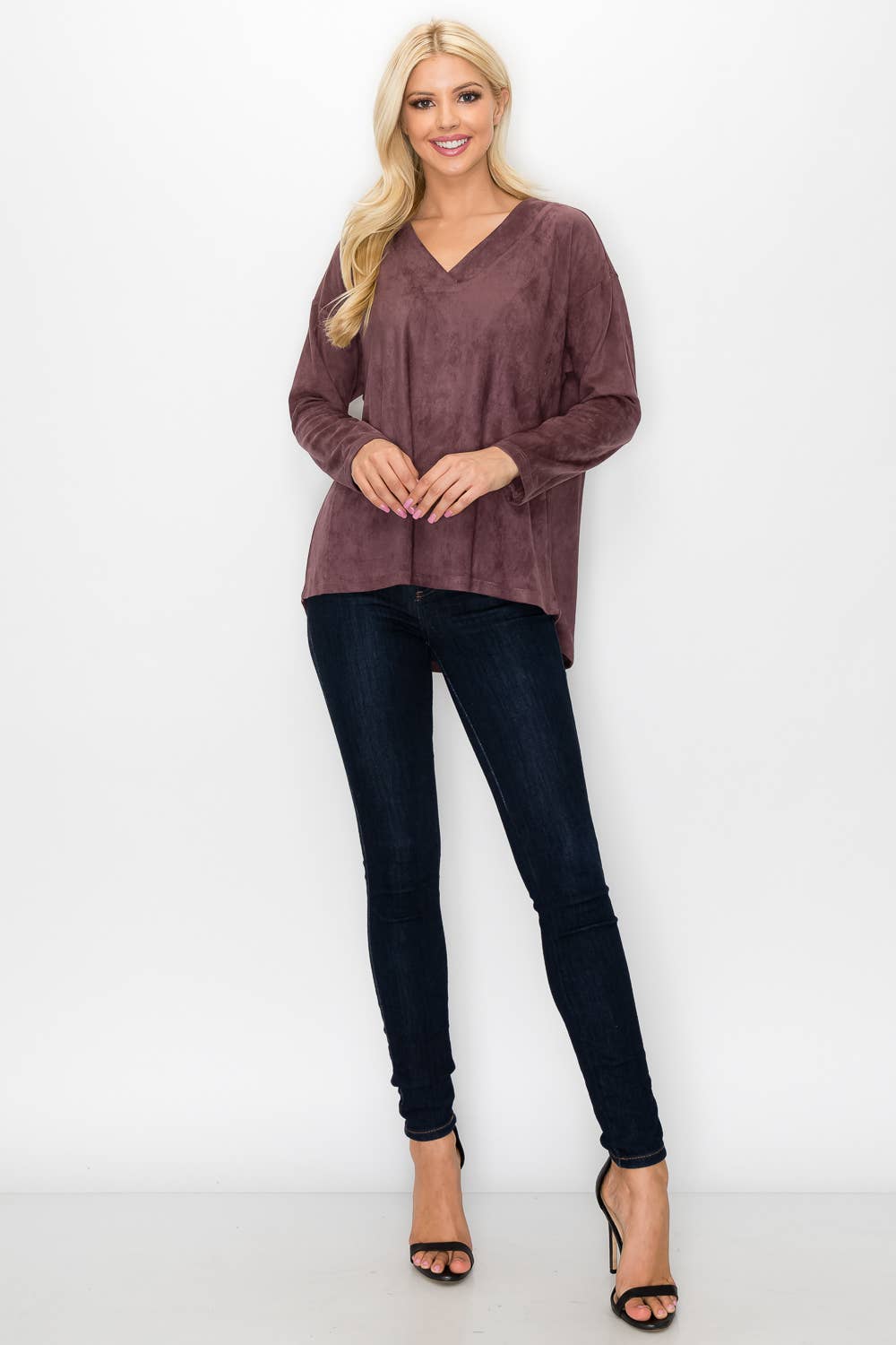 Andrea Stretch Suede Top: BLACK / XL / A5415