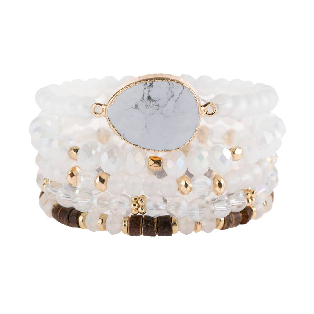 NATURAL STONE CHARM MIXED BRACELETS: BLACK