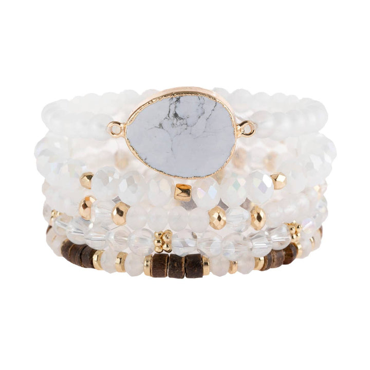 NATURAL STONE CHARM MIXED BRACELETS: BLACK