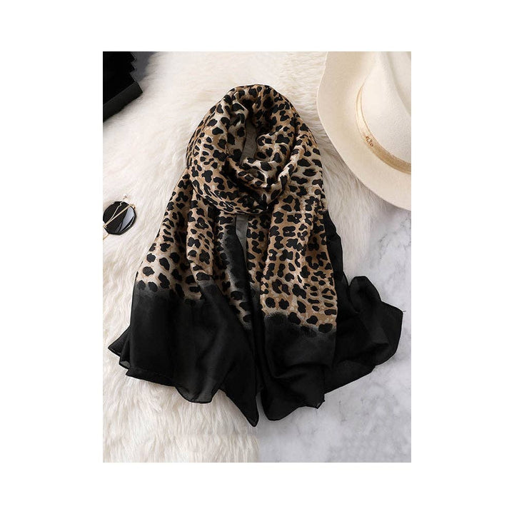 Sheer Trend - Stylish Leopard Gradient Silk Scarf: CAMEL / FREE SIZE