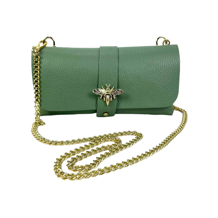 Grain Leather Bag with Dragonfly Clasp: Dark Taupe