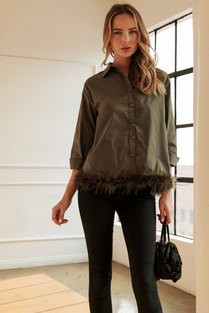Feathered Top: Olive / XL
