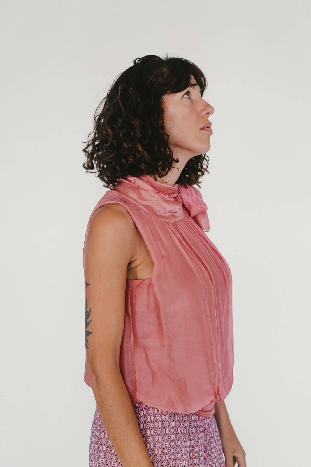 Silk Tie Neck Top: Teal / One Size