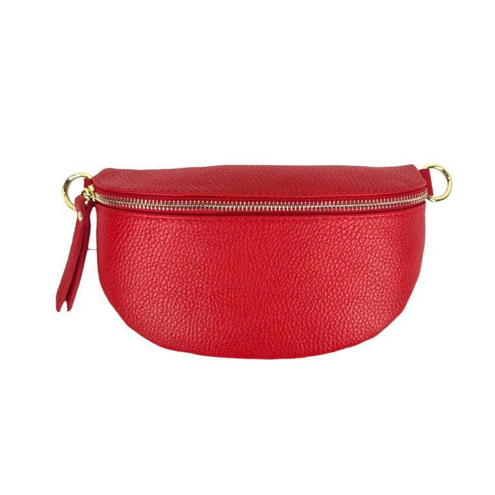 Italian Leather Waist Bag with Zipper: Bottle Green