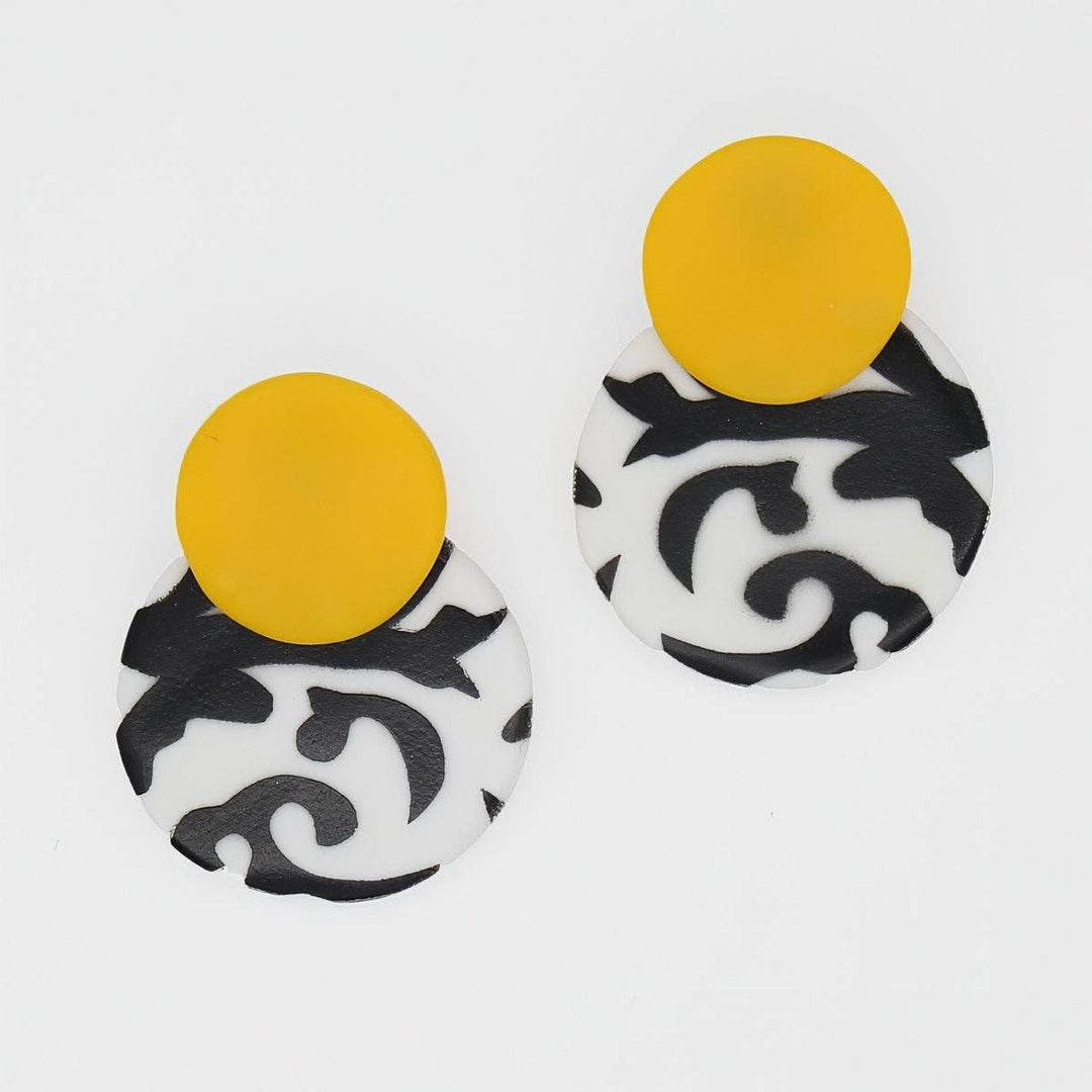 Yellow, Black and White Lola Statement Earrings