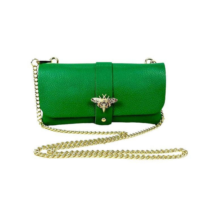 Grain Leather Bag with Dragonfly Clasp: Dark Taupe