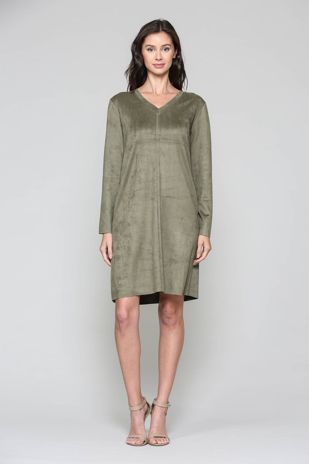 Aurora V-Neck Suede Dress: BLK / M / 2059V-NP