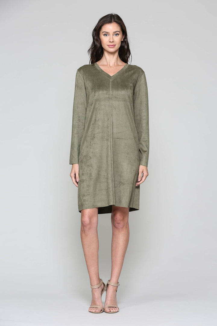 Aurora V-Neck Suede Dress: UMBER / M / 2059V