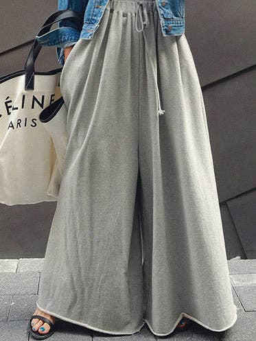 Urban Gray Wide Leg Elastic Waist Pants: LIGHT GRAY / M