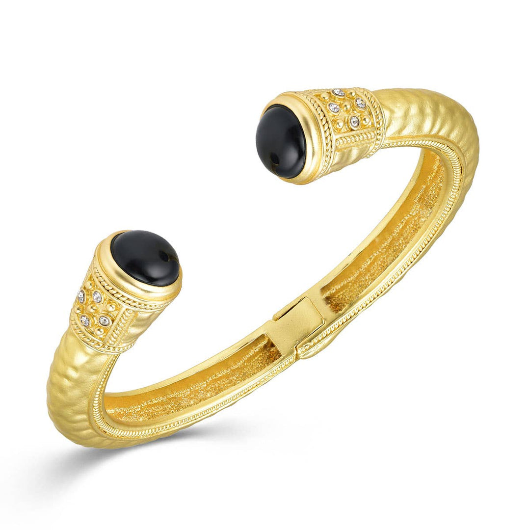 Gold Hammered Stone End Bangle: Blue