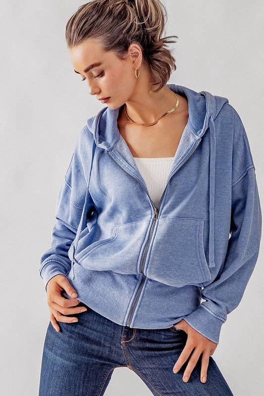 WASHED DOLMAN ZIP UP HOODIE JKT: NATRL