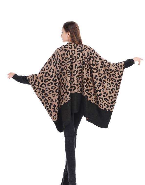 Cheetah Print Reversible Cape: 04 Black/Camel