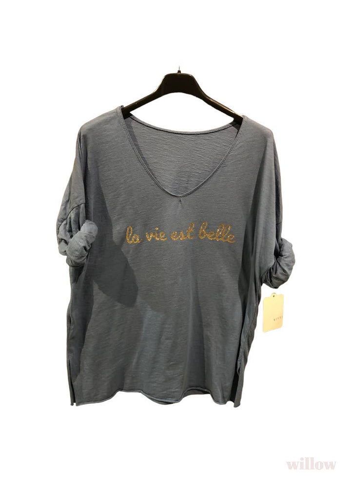 “Life is beautiful” cotton t-shirt: Navy