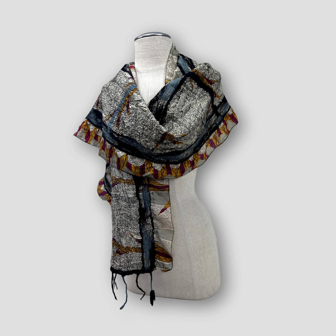 Maroon Merino Wool Spots Felt Flower  Scarf