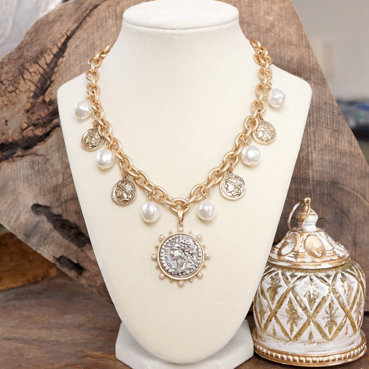 Coin and Pearl Necklace – Gold & Silver