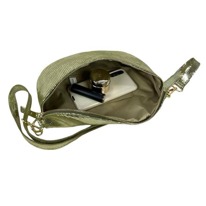 Italian Leather Waist Bag Large: Silver