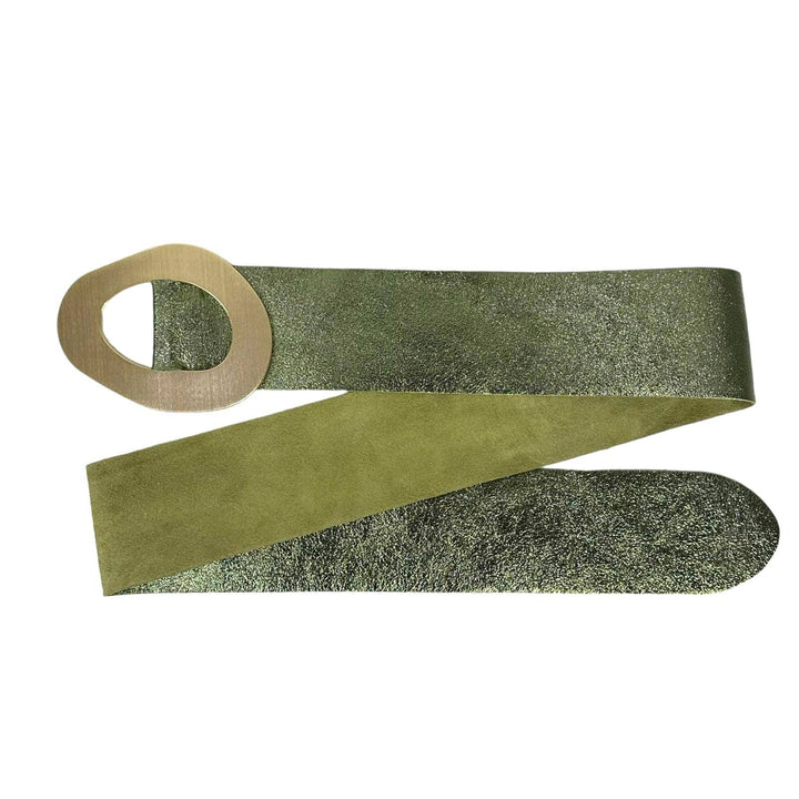 Metallic Leather Suede Belt with buckle: Bronze