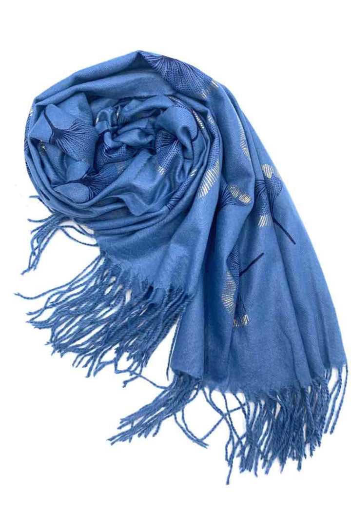Gingko Leaf Pattern Soft Scarf: Black