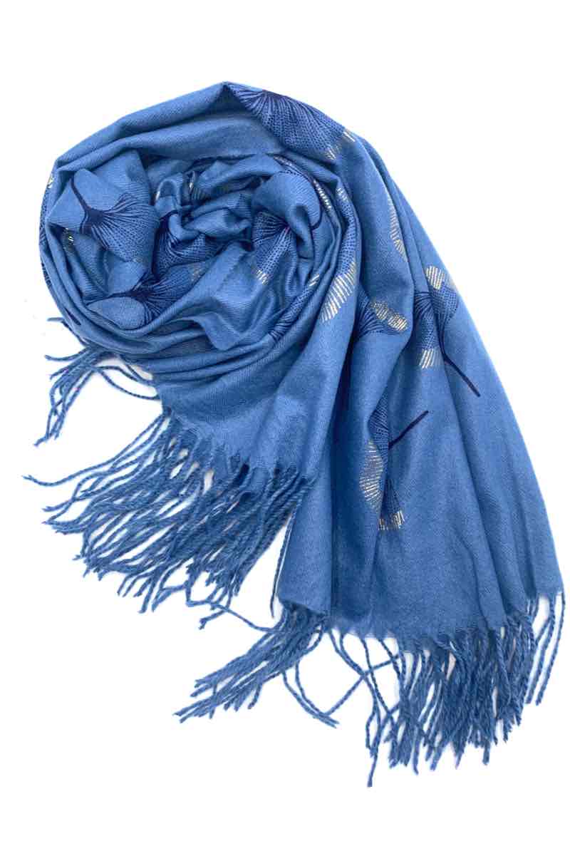 Gingko Leaf Pattern Soft Scarf: Ecru