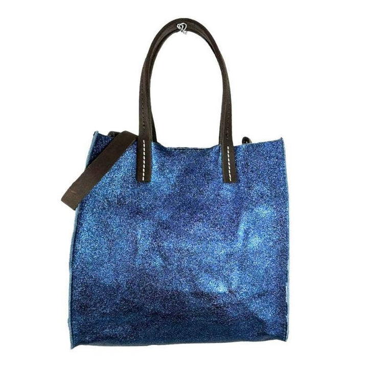 Shiny Leather Shopper Bag: Bronze