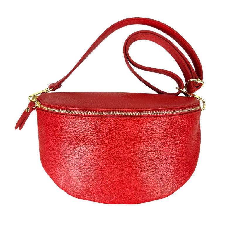 Large Italian Leather Waist Bag: Orange