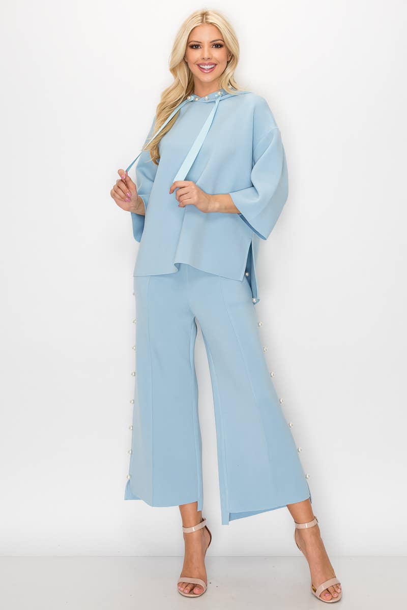 Farrah Scuba Pearl Long Pant: Black/ M