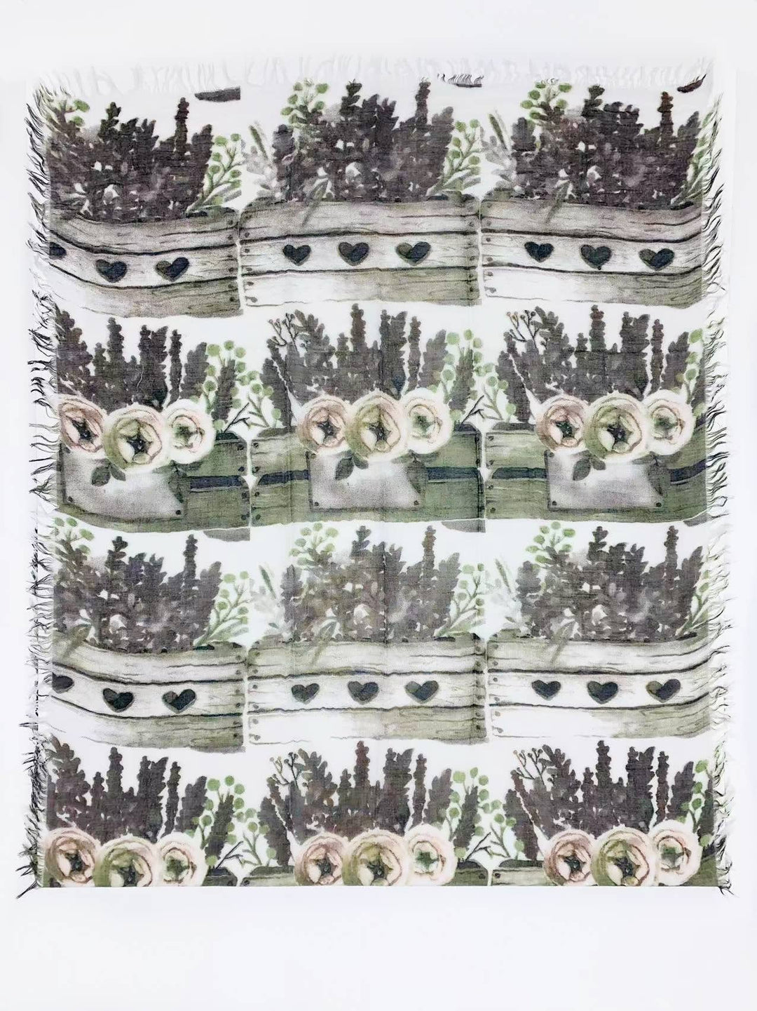 Grey Floral Rose & Lavender Fringe-Accent Scarf