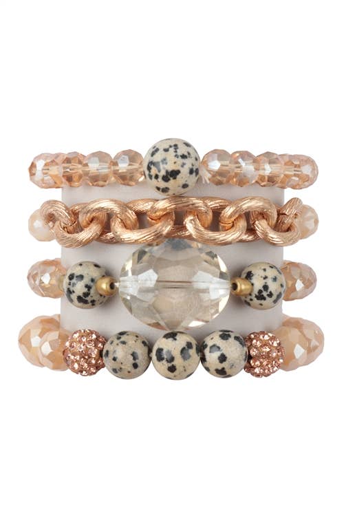 4 LAYERED STACKABLE CHAIN GLASS BEAD: Silver