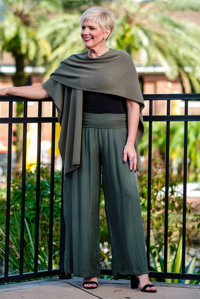 Foldover Waist Silk Pant (PL203):Navy