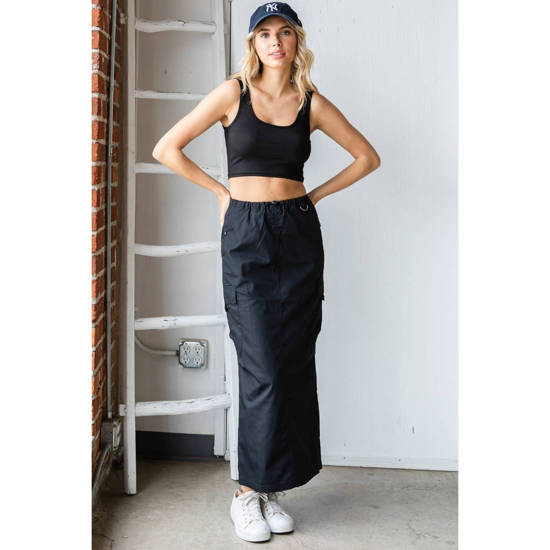 Parachute Cargo Long Skirt: Black / L