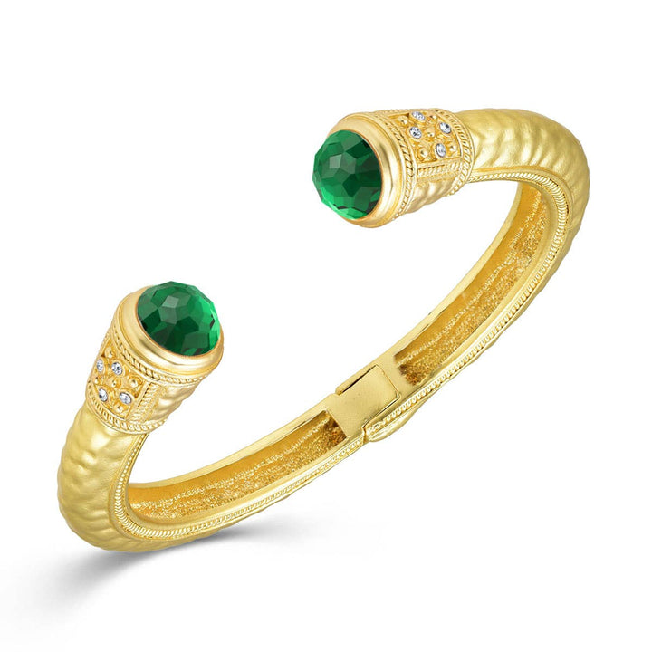 Gold Hammered Stone End Bangle: Cream